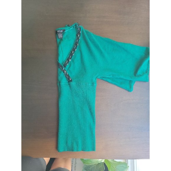 Style & Co petite. Vintage Beaded Blouse V-neck green size Medium - Picture 11 of 12